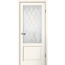 Дверь межкомнатная Сибирь Профиль Классик C02 Эмалит ваниль, стекло художественное